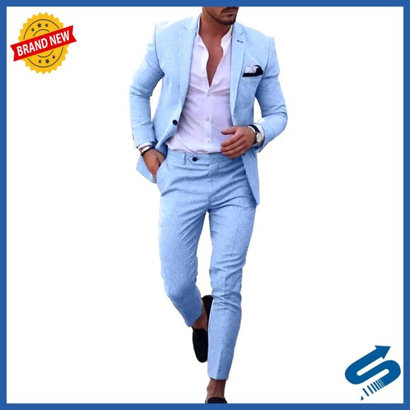 Men's Linen Suit Set Summer Wedding Beach Blazer Pants